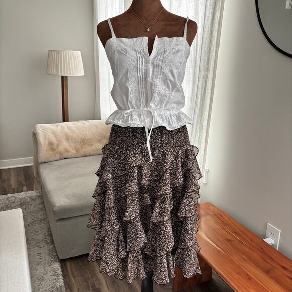 Coco Bianco Leopard Print Asymmetrical Ruffle Layered Skirt Elastic Waist Size M - Picture 8 of 8